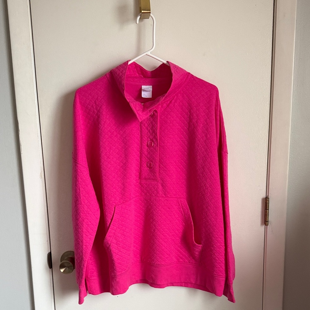 Hot Pink Quilted Pullover Quarter Button